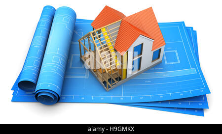 Illustration 3d de la maison moderne design à l'intérieur d'une structure Banque D'Images