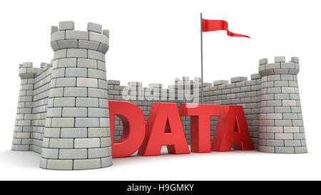 3d illustration de la forteresse autour de signer des données, le concept de sécurité de l'information Banque D'Images
