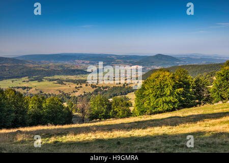 Harghita Montagnes sur la vallée de la rivière Olt, du volcan en Puciosul Bodoc, montagnes Carpates orientales, Transylvanie, Roumanie Banque D'Images