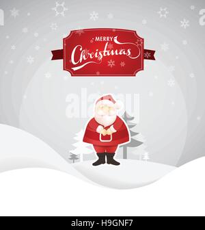 Joyeux Noël carte de souhaits avec Santa et collines enneigées. Vector illustration. Illustration de Vecteur