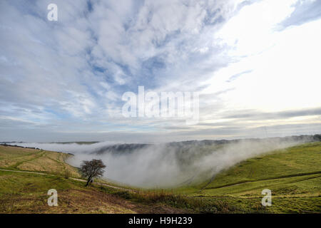 Brighton, Sussex, UK. 23 Nov, 2016. La brume et le brouillard cascades en bas des collines de démons digue le long de la South Downs au nord de Brighton ce matin, après le mauvais temps de ces derniers jours dans tout le Royaume-Uni Crédit : Simon Dack/Alamy Live News Banque D'Images