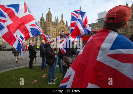 Westminster, London, UK. 23 Nov, 2016. Pro-Brexit partisans de protestation devant le Parlement, Westminster, Royaume-Uni Brexit les supporters affluent aujourd'hui au Parlement pour défendre la démocratie de l'Brexit Vote après 5 mois de la 23e juin Référendum de l'Union européenne à travers le Royaume-Uni. Crédit : Jeff Gilbert/Alamy Live News Banque D'Images