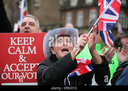 Londres, Royaume-Uni. 23 Nov, 2016. Des centaines de militants de Pro-Brexit démontrer dans le Vieux Palais de cour, en face du Parlement à Westminster, contre le jugement de la Haute Cour sur Brexit, que le Parlement britannique doit avoir un mot à dire sur Brexit, avant l'article 50 peut être invoqué. La protestation a été choisie pour coïncider avec le Chancelier Philip Hammond's Déclaration de l'automne, avec les organisateurs affirmant "les médias du monde entier seront couvrant l'événement, donnant à la 52 % [qui ont voté pour Brexit] Exposition maximale à faire entendre leur voix". Credit : Dinendra Haria/Alamy Live News Banque D'Images