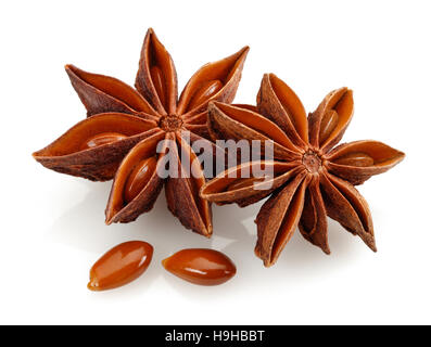 Badiane fruits et graines d'épices isolé sur fond blanc Banque D'Images