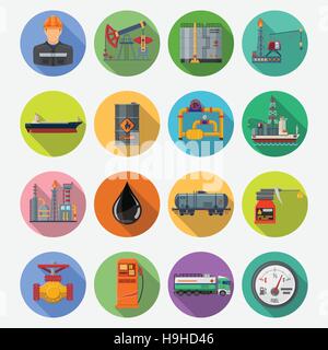 Industrie pétrolière Télévision Icons Set Illustration de Vecteur