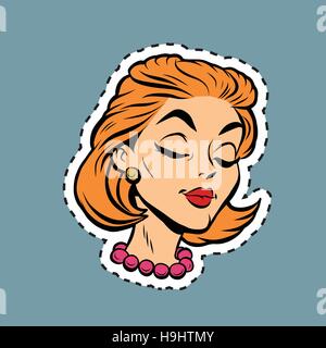 Belle fille rétro modeste chef autocollant label Illustration de Vecteur