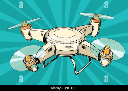 Avion jouet quadcopter illustration pop art, vol de drones Illustration de Vecteur