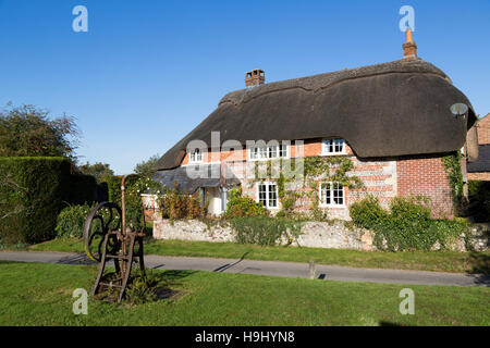 Maison au toit de chaume dans le village de Martin, Hampshire, Royaume-Uni Banque D'Images