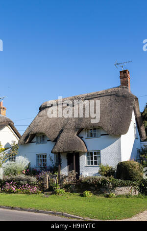 Maison au toit de chaume dans le village de Martin, Hampshire, Royaume-Uni Banque D'Images