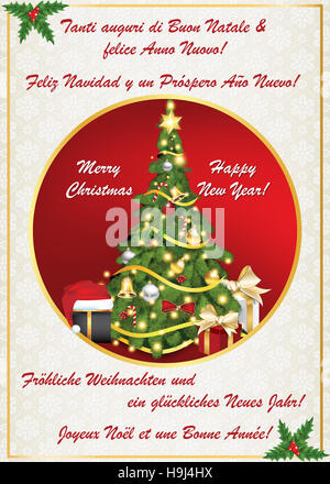 Carte de Vœux du nouvel an 2017 dans de nombreuses langues. Traduction de texte : 'Merry Christmas' en français,allemand,anglais Banque D'Images