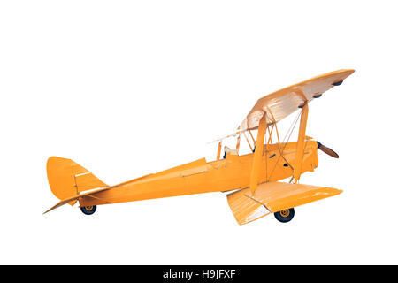 Style rétro biplan jaune isolé sur fond blanc avec clipping path Banque D'Images