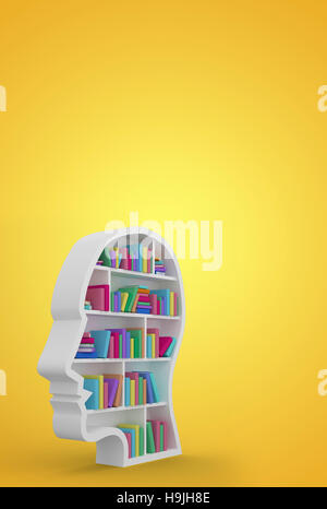 Image composite de livres colorés en forme de visage humain des étagères Banque D'Images