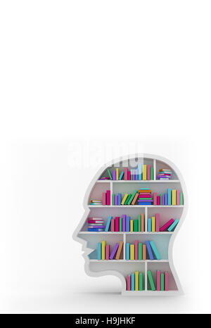Image composite de livres colorés disposés en forme de visage humain des étagères Banque D'Images