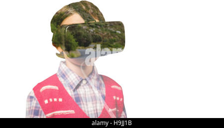Image composite de close-up of boy wearing simulateur de réalité virtuelle Banque D'Images
