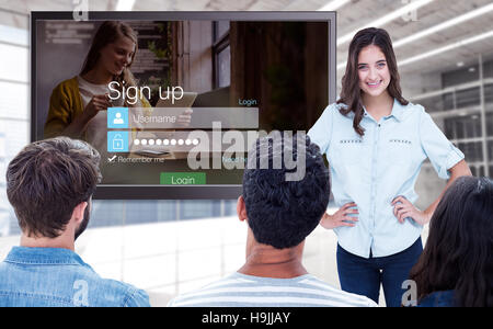 Image composite de casual young businessman giving presentation aux collègues Banque D'Images