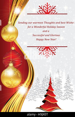 Carte de vœux d'entreprise pour Noël et Nouvel An. Contient un message de remerciement d'une entreprise à son stuff et les clients. Banque D'Images