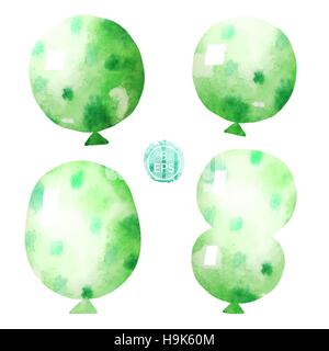 Vecteur. Ensemble de ballons aquarelle isolé sur fond blanc. Illustration de Vecteur