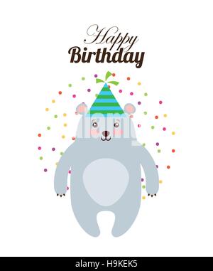 Joyeux anniversaire carte avec cute bear wearing a party hat sur fond blanc. design coloré. vector illustration Illustration de Vecteur