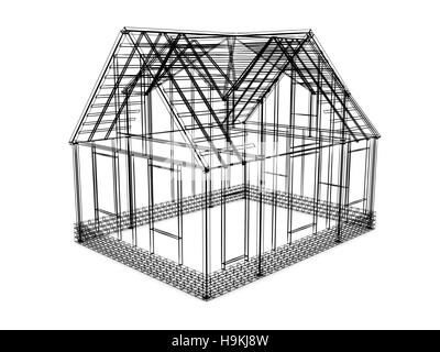 Illustration 3d maison à ossature de croquis sur fond blanc Banque D'Images