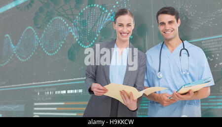 Image composite 3D de portrait of male and female doctors discussing rapports sur Banque D'Images