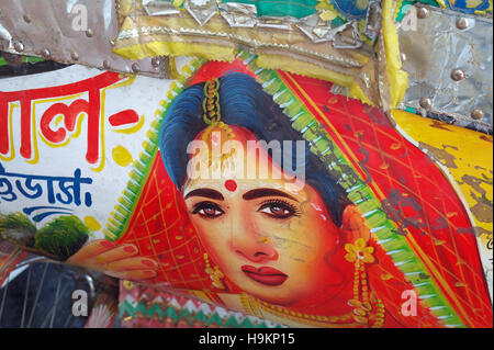 Peinture sur l'arrière d'un cycle rickshaw, Dhaka, Bangladesh Banque D'Images