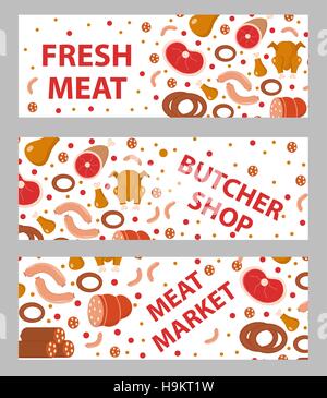 Viande et charcuterie banner set, télévision style. Illustration de Vecteur