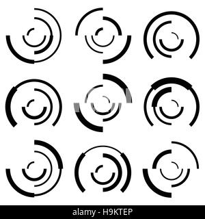 Des cercles concentriques avec des lignes au hasard. Cercles segmentés symbole abstrait, abstrait forme logo Illustration de Vecteur