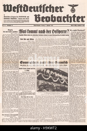 1936 Westdeutscher Beobachter front page des Jeux Olympiques d'hiver à Garmisch Partenkirchen Banque D'Images