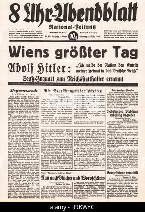 1938 front page National Zeitung (Allemagne) l'annexion de l'Autriche Banque D'Images