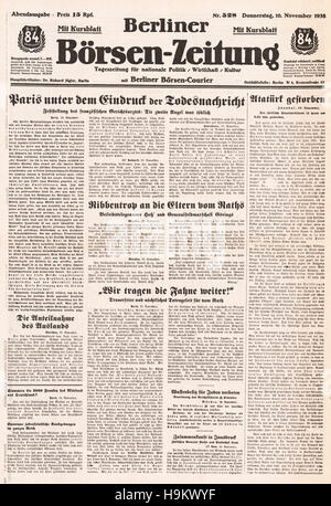 1938 Berliner Börsen Zeitung page avant la nuit de Cristal Banque D'Images