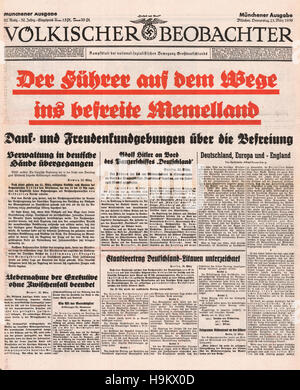 1939 Völkischer Beobachter front page Lituanie cède Memel à l'Allemagne Banque D'Images