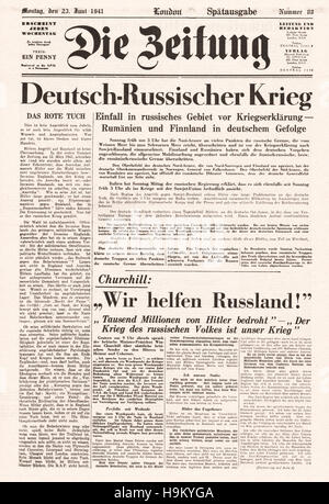 1941 Die Zeitung page avant l'Allemagne nazie envahit l'Union Soviétique Banque D'Images