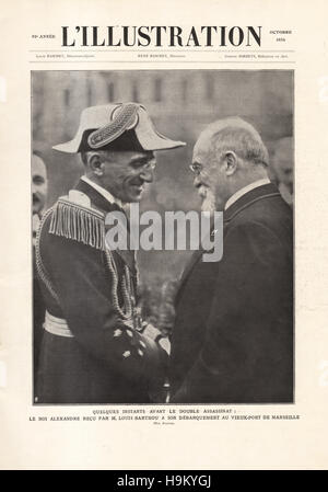 1934 L'illustration du roi Alexandre de Yougoslavie et le ministre français des affaires étrangères, Jean Louis Barthou peu avant leur assassinat Banque D'Images