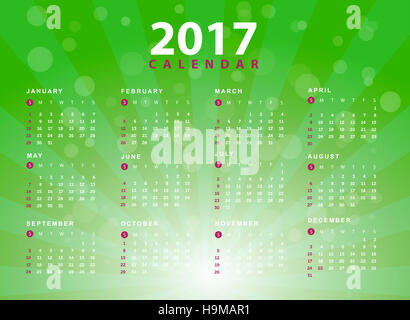 2017 Calendrier design sur fond vert Banque D'Images