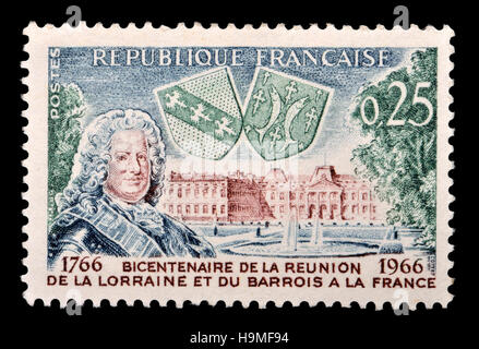 Timbre-poste français (1966) : bicentenaire de l'annexion par la France de Lorraine-et-Barrois, montrant Stanislas Leczynski (roi de Pologne et duc de Lorra Banque D'Images