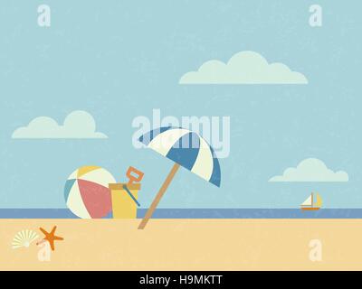 Scène de plage de style vintage illustration Illustration de Vecteur