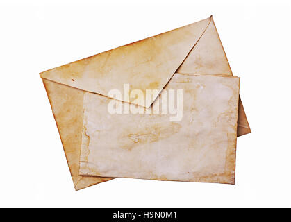 Enveloppe ancienne feuille de papier vierge et isolated on white Banque D'Images