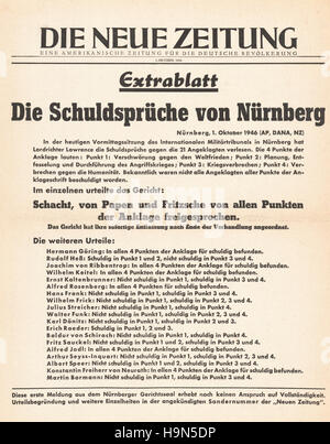 1946 Die Neue Zeitung front page dirigeants nazis condamnés à mort Banque D'Images