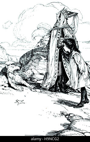 Gryphon située au soleil, jusqu'Lazy chose dit la reine, Alice au Pays des Merveilles, l'illustration, à partir de la ligne 1909 Studio Magazine Banque D'Images