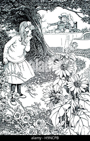 Le Lièvre de mars et le Chapelier étaient le thé, Alice au Pays des Merveilles, l'illustration, à partir de la ligne 1909 Studio Magazine Concours par Pan, (Fred H Ball) Banque D'Images