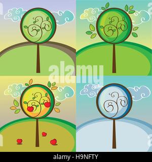 Un arbre en quatre différentes saisons - printemps, été, automne et hiver Illustration de Vecteur