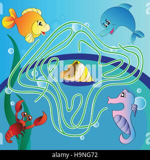 Jeu de labyrinthe pour les enfants - la vie sous-marine - vector Illustration de Vecteur