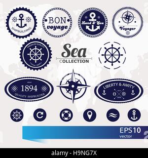 Ensemble de retro vintage badges nautique, les étiquettes et les icônes - vector Illustration de Vecteur