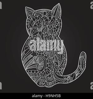 Chat mignon vecteur illustration style doodle - photo - noir et blanc Illustration de Vecteur