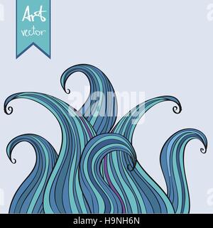 Blue abstract background vagues dessiné à la main - style doodle Illustration de Vecteur
