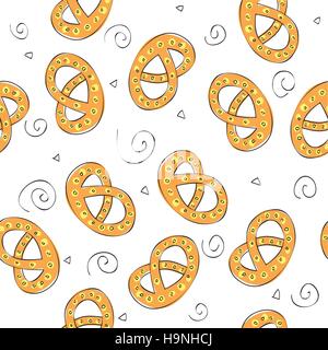 Bretzel dessiné à la main ou de la bière snack - modèle sans couture - vector Illustration de Vecteur