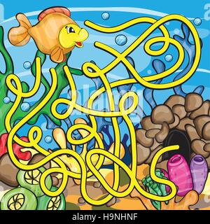 Jeu de labyrinthe pour les enfants - Aide le petit poisson à la maison Illustration de Vecteur