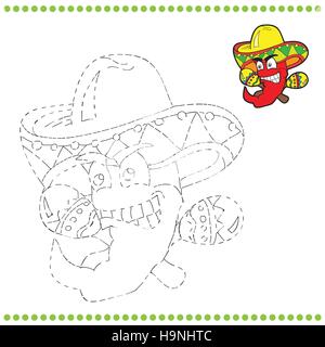 Relier les points et à colorier - poivre mexicain Illustration de Vecteur