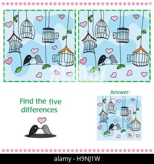 Trouver des différences entre les deux images et d'oiseau Illustration de Vecteur
