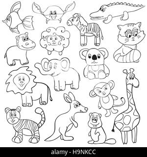 Vector illustration avec des animaux marrants - cartoon set - Coloring Book Illustration de Vecteur